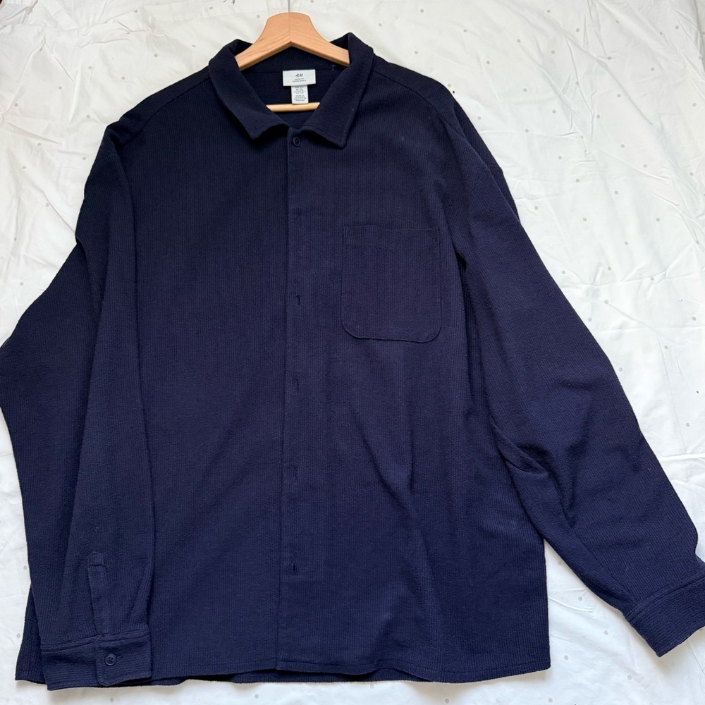 H&M Men's Long Sleeve Shirt - Navy Blue